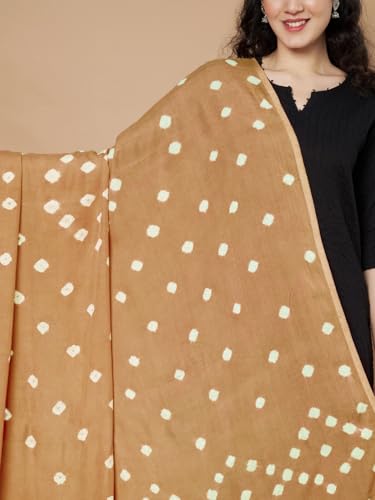 Image of Women's Cotton Rayon Bandhani Print Dupatta with Tassels 2.25 Meters | Women's cotton printed dupatta with tassels.
