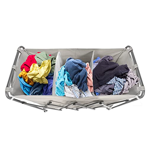 Lonabr 3 Section Foldable Laundry Sorter, Collapsible Laundry Hamper Cart With Rolling Heavy Duty Casters, Waterproof And Removable Clothes Organizer Basket, Grey #TOP6