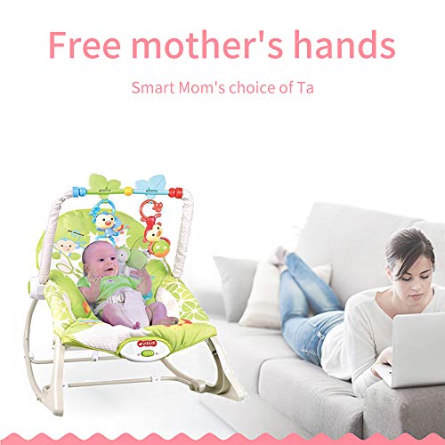 كرسي عصري من كيدل لتناول الطعام والنوم ورعاية الطفل، هزاز قابل للطي مع موسيقى، مصنوع من القماش، باللون الأخضر