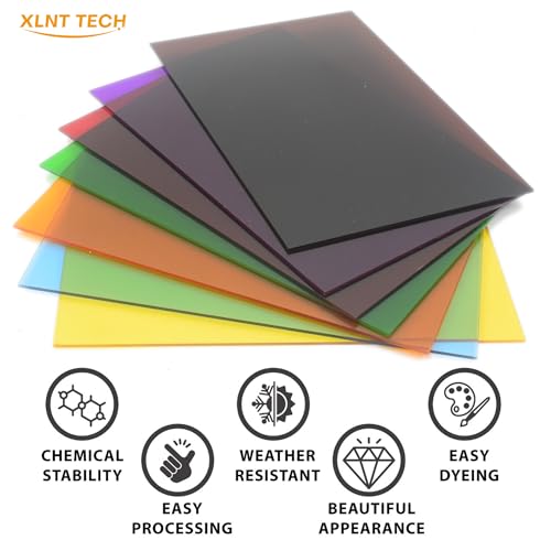 Image of 7 Pieces & 7 Colors 8 inch x 12 inch x 0.118 inch Transparent Colored Cast Acrylic Sheets, Plexiglass Plastic Sheet for Laser Cutting, Engraving Signs, DIY Projects.