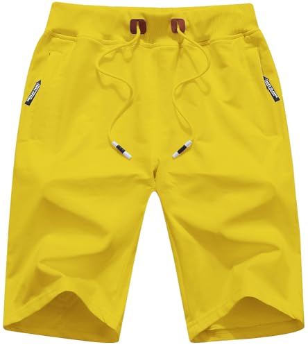 QPNGRP Mens Drawstring Stretch Shorts Zipper Pockets Elastic Waist Yellow 34