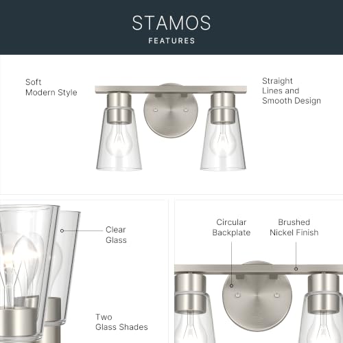 Image of Kichler Stamos 13.25 inch 2-Light Soft Modern Vanity Light with Clear Glass in Brushed Nickel, (8.25 inch H x 13.25 inch W), 55120NICLR