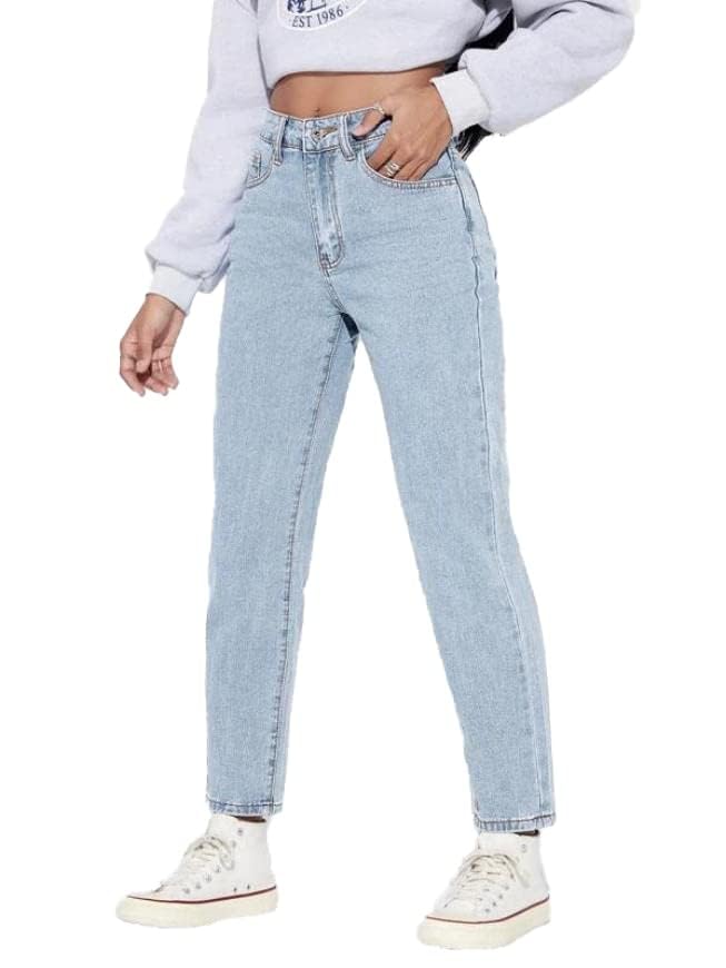 Image of KOTTY Women High Rise Cotton Lycra Ankle Length Slim fit Light Blue Solid Jeans (Light Blue,26)
