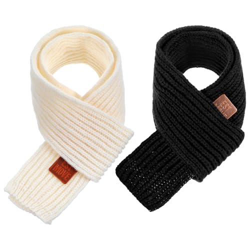 Abeillo 2 Pack Warm Kids Winter Knit Scarves Soft Knitted Neck Warmer Scarf Warm Scarves Wrap for Boys Girls (Beige Black)