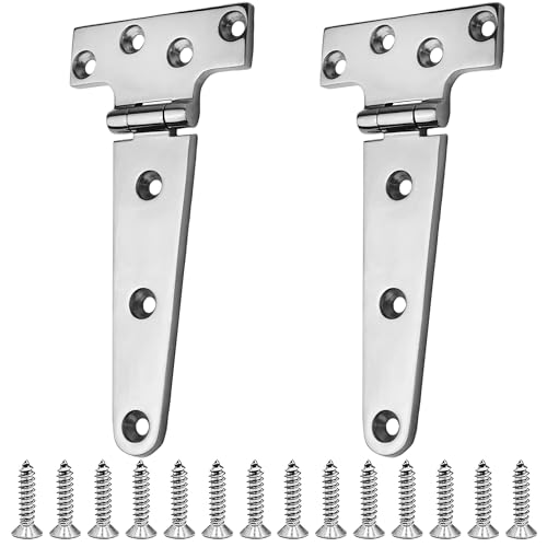 MEMUME Stainless Steel T Hinges Marine Grade, 4 x 2 inch (100 x 54 mm), 6 x 3 inch (150 x 72 mm), 8 x 4 inch (196 x 97 mm), 316 SS, Boat Hinges with Screws (6 inch x 3 inch 2 PCS)