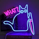 Cat What Neon Sign,Cat Room Decor Sign, Funny Black Cat Murderous Cat With Knife Night Light, For Bedroom Living Room Door Bathroom College Dorm Decor Birthday Christmas Gift