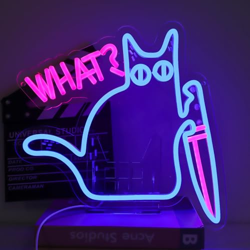 Cat What Neon Sign,Cat Room Decor Sign, Funny Black Cat