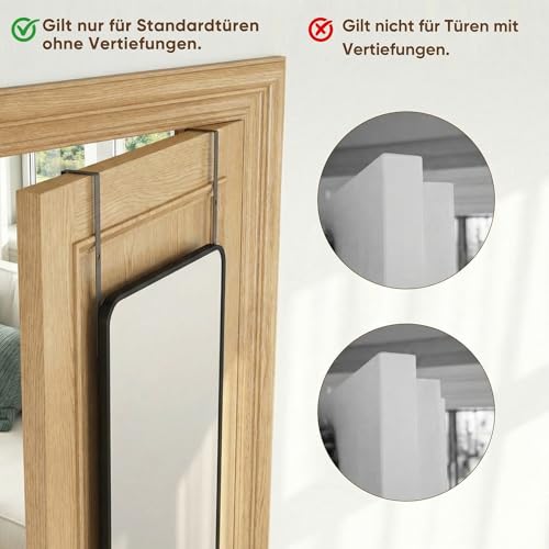 Antok 122x36cm Rechteckiger Türspiegel mit abgerundeten Ecken, Ganzkörperspiegel über der Tür, Hängespiegel,Wandspiegel, Standspiegel für Wohnzimmer, Ankleide, Schwarz