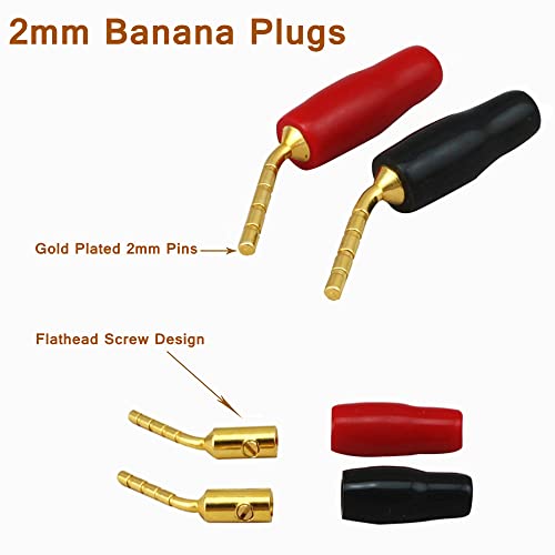 10 Pack 2Mm Banana Plug Pin Screw Type Adapter, 2Mm Audio Speaker Cable Connector, Copper Gold Plated 2Mm Banana Plug Curved Pin Screw Wire Male Connector, Black & Red Bend Banana Tip Adapter #TOP1