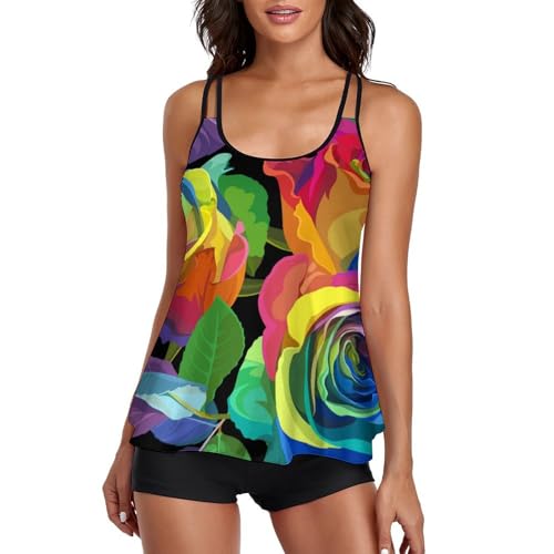 Tankini rose femme masquant le ventre avec shorty de bain confortable style robe