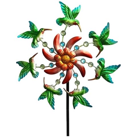 COOZZYHOUR 39" Hummingbird Wind Spinner for Yard and Garden Stake,Outdoor Metal Windmill Single Direction Wind Sculptures Kinetic Windmills for Garden Decorations，Windmills for The Yard Garden. Cover