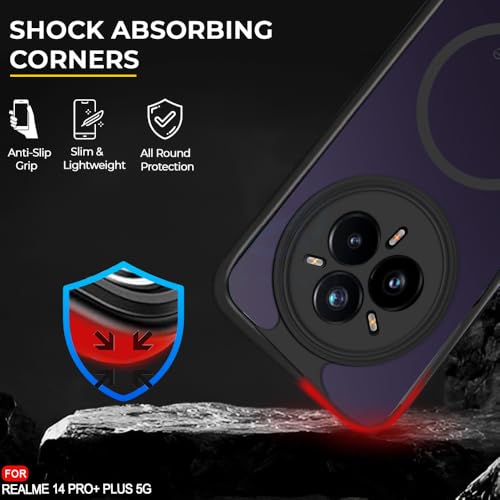 Image of AESTMO Realme 14 Pro Plus 5G Back Cover | 360 Protection | Matte Frosted Hard Back Translucent | Compatible with MagSafe Accessories for Realme 14 Pro Plus 5G (Smoke Black Matte PC+Black TPU Bumber)
