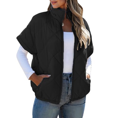 Kelisdi Chaleco acolchado de invierno para mujer, ligero, cálido, con cuello resistente al viento y bolsillos para las manos, para uso al aire libre, chaleco acolchado para mujer, Negro, XL