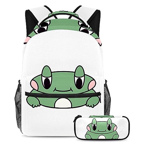 Sac à dos grenouille de dessin animé avec trousse pour enfants et adolescents