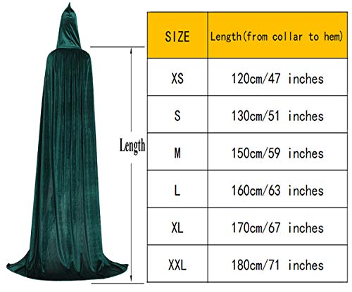 Hooded Cloak Full Long Velvet Cape for Halloween Cosplay Costume Cloak Green 07GS - Thumbnail 2