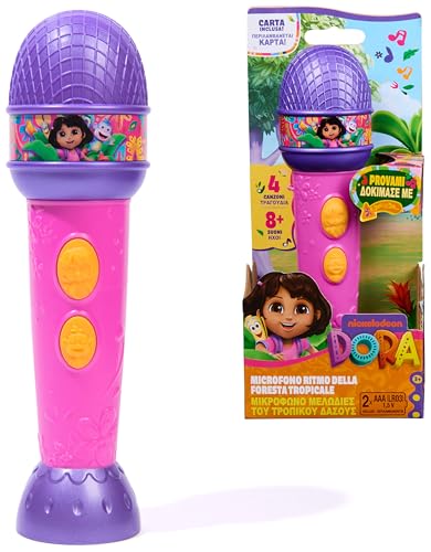 Dora, L'Esploratrice, Microfono Con Musica, Suoni e Frasi Bilingue, 3+ Anni