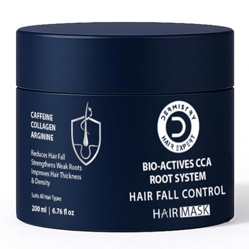 Image of Dermistry Caffeine Collagen Wheat Protein Anti-Hair Fall Control Mask Strengthens Weak Roots Improves Thickness Density Reduces Breakage & Fall for Dry Frizzy Curly All Hair Types Men Women 200ml