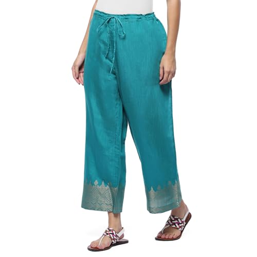 Image of BIBA Women Straight Mid Rise Art Silk Palazzo