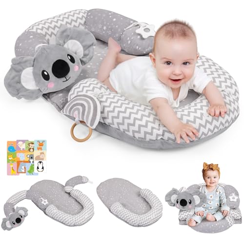 Image of 4 in 1 Tummy Time Mat with Educational Cards, Play Mat & Sitting Support for Newborn 0-12 Months, Infant Baby Sit Me Up Floor Seat, Sensory Skills Gifts, Koala
