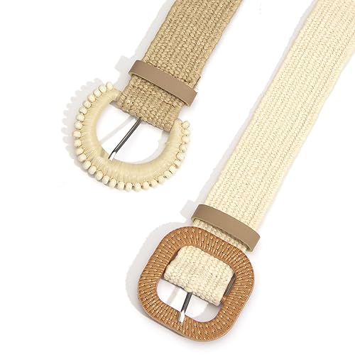 Straw Woven Belts for Women Dresses Boho Braided Stretchy Waist Belt for Summer Dress Pants 2 Pack2