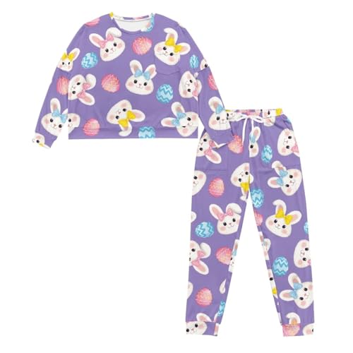 Image of Womens Lounge Set Long Sleeve Soft Pajama Sets Casual 2 Piece Pj Outfit Crewneck Sleepwear with Pockets Plus Size