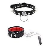 2 Pieces Black and Red Leather Collars Gothic Plush Leather Collars Choker with Chain Detachable Leash Rope Small Pet Collar