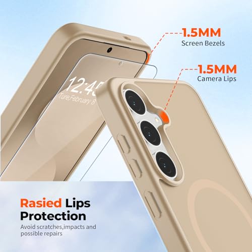 Image of SUPFINE Magnetic for Samsung Galaxy S25 FE Case with Screen Protector, (Built-in Magnets) (Military Grade Drop Protection) Slim Translucent Shockproof Phone Case,Pink Gold
