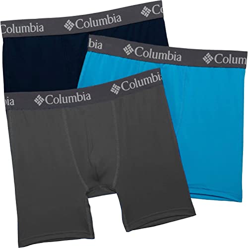 Columbia Men's Polyester/Stretch Solid Boxer Brief 3 Pair, Charcoal/Compass Blue/Collegiate Navy, Large