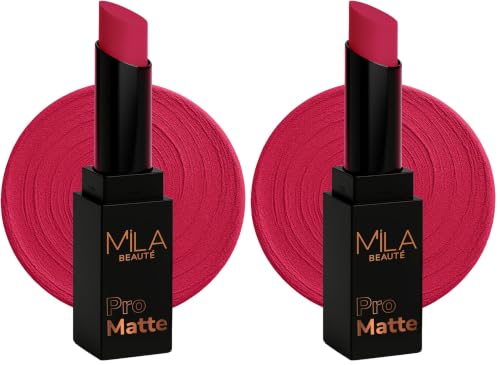 Image of Mila Beaute Pro Matte Lipstick | Highly Pigmented & Long lasting | Semi Matte Finish | Light Weight Lipstick | Single Swipe Application | Luxurious Lip Color | Shade - (Gangubai, 4.2g) (Pack of 2)