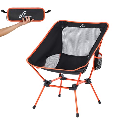 Sportneer Camping Chairs, Lightweight Outdoor Chairs with 2 Side Pockets & Storage Bag, Foldable & Portable Lawn Chairs for Camping Hiking Lawn Picnic Beach Outdoor Travel (1, Orange)