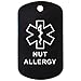 Nut Allergy Medical Alert ID Necklace with Black Tag, Blue Silencer, and 30'' USA Chain - 154 Color Choices