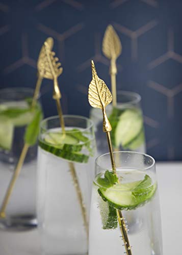 Image of Barcraft Premium Cocktail Stirrers in Gift Box for thinKitchen, Leaf Design, Stainless Steel, Gold Coloured, Set of 4