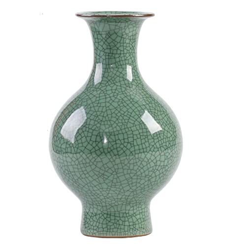 Vasos de cerâmica chinesa feitos à mão com esmalte de rachaduras de gelo antigas, vasos grandes de porcelana chinesa para decoração de casa, cor verde 02