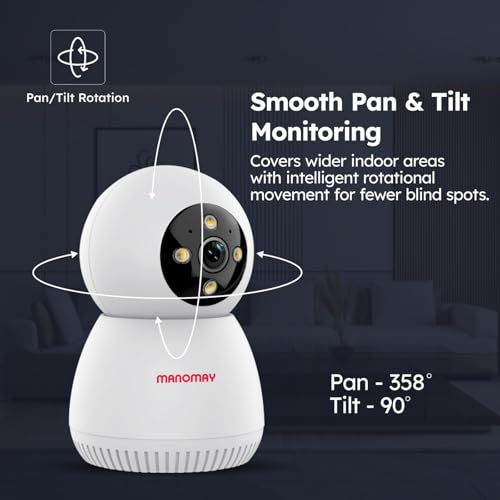 Image of MANOMAY Protect Bot 3MP Wi-Fi Pan-Tilt Camera [STQC Certified] 360 Smart Home CCTV, AI Human Tracking, Color Night Vision, 2-Way Audio, Alexa Voice Control, 256GB Memory Card Support M1078S