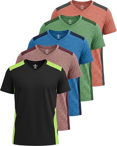 Real Essentials 5 Pack: Men’s V-Neck Dry-Fit Moisture Wicking Act...