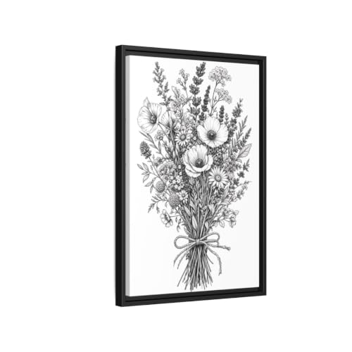 Toile florale line art noire et blanche 40x60 cm pour salon