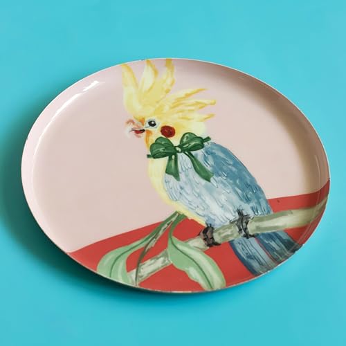 Image of The Wishing Chair The Chatterbox Metal Wall Plate | Decorative Iron Wall Art with Colorful Bird Design | Elegant Oval Wall Hanging Decor for Living Room, Bedroom, Hallway & Office