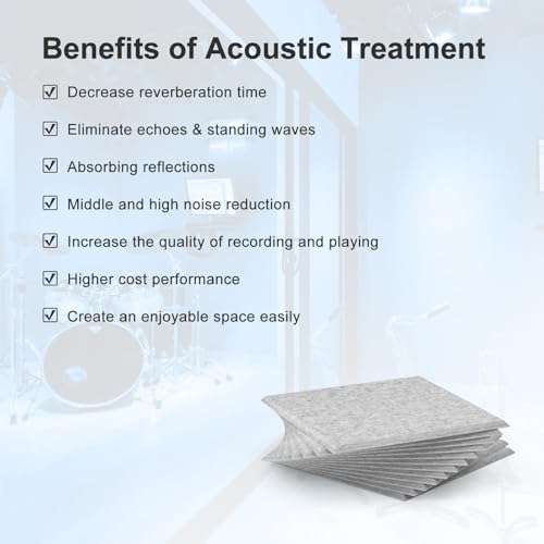 Image of Square Acoustic Wall Panels, Sound Absorbing Panels for Walls, Ceiling, Doors, 12 Pack 12 inchx12 inchx0.5 inch Self Adhesive Decorative Grey Acoustic Tiles for Recording Studio, Office, Room, Home