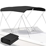 3 Bow Bimini Top Replacement Cover - 900D Polyester Canvas without Frame, Waterproof & UV-Proof Sun Shade Boat Canopy with Storage Boot for Jon Boats, Pontoon Boats (Black, 6'L x 46-73