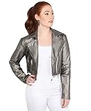 KRISP Cropped PU Biker Jacket (Gunmetal, S), 5027-GNMET-S