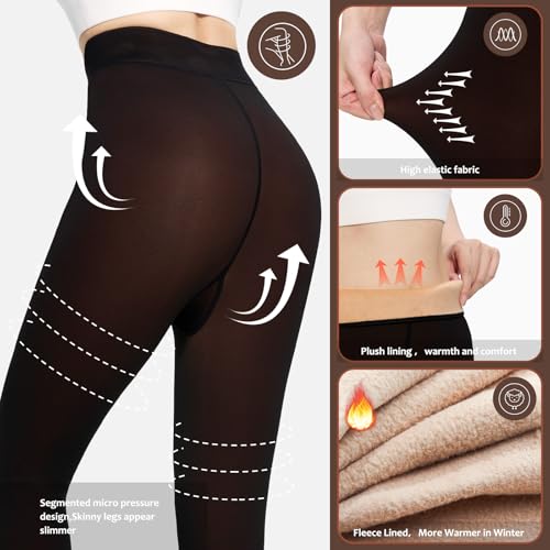 Image of UISLII Fleece Lined Tights Women, Warm Pantyhose leggings Women,Fake Translucent Thermal Skin Colored Tights for Winter