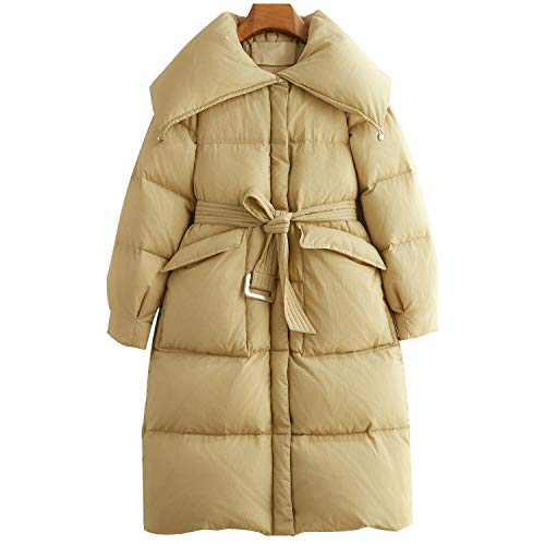 VUTOLEE Women's Lightweight Water- Long Packable Outwear Jacket with Belts L25 (Khaki, S Size(US 4-6) Bottom width51.87 Chest 40.17