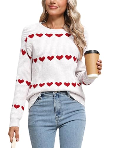Image of Alsol Lamesa Women's Fall Pullover Sweaters Cute Hearts Long Sleeve Crewneck Casual Knitted Sweaters, X-Large