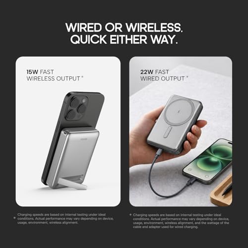 Image of Noise 10000mAh MagSafe Wireless Power Bank: Built-in Stand, Metallic Finish, Upto 15W Wireless & 22W Wired Output, For iPhone 12 & above, Android (Qi-Compatible) + Magnetic Ring (Black)