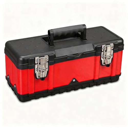 Jack Boss Steel Tool Box 15.5 Inch Small Portable Tool Organizer Box with Built-in Short Non-slip Handle Car Box with Removable tray