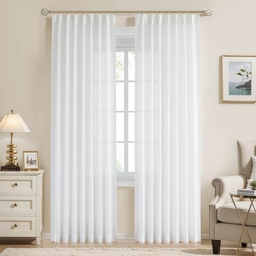 WEST LAKE White Pinch Pleat Curtain Panels 90 Inches Length,Farmhouse
