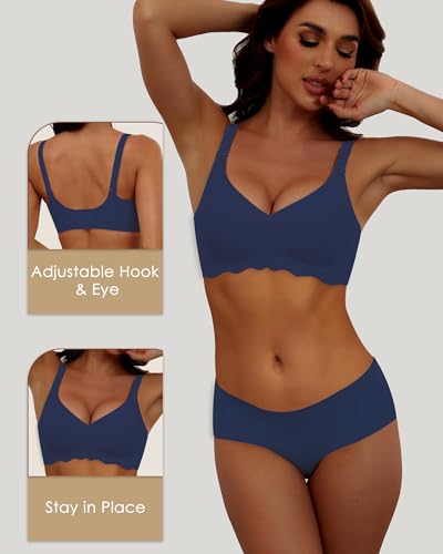 Image of HORISUN Wireless T Shirt Bra Seamless Push Up Bralette Full Coverage V Neck Comfortable Bras for Women