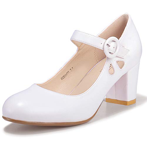 IDIFU Women's Candy Dress Mary Jane Shoes Low Block Heels