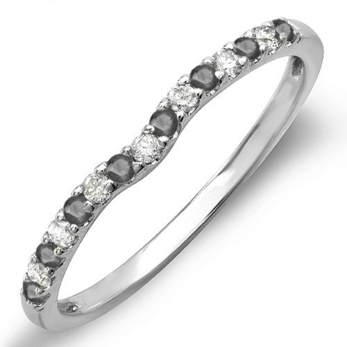 Dazzlingrock Collection 0.25 Cttw 10K Round Black & White Diamond Anniversary Wedding Matching Band 1/, Solid White Gold