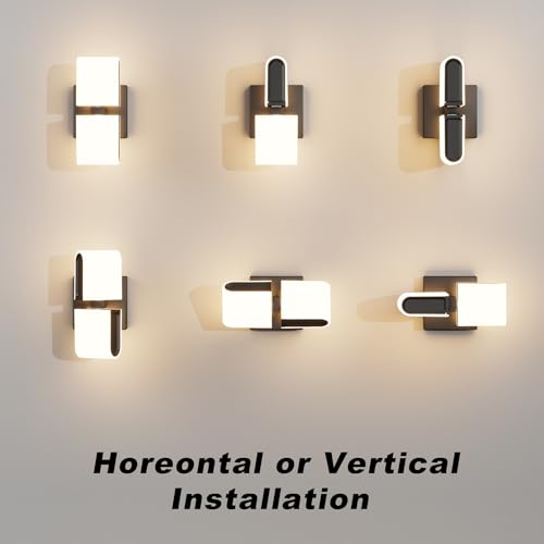 Image of LED Indoor Wall Sconce - Modern Interior 12W 3000K Adjustable Wall Mounted Light Fixtures, Acrylic Glass Wall Lights for Stairway, Interior LED Wall Light for Hallway, Black,Not Dimmable